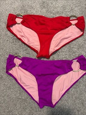 Victoria's Secret Ring-Detail Bikini Bottoms in Red & Purple